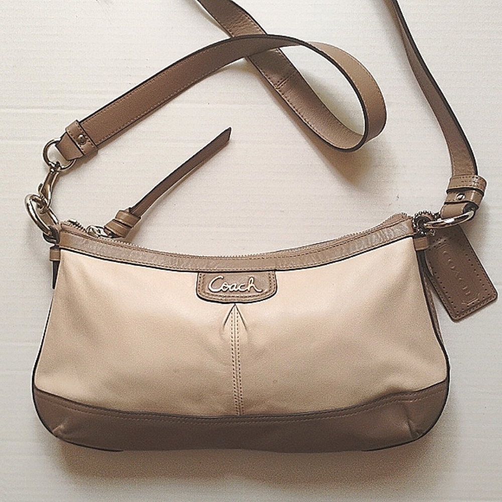 Coach-Vintage-Tan and Brown Leather Shoulder Bag/Crossbody/New, Without Tags.